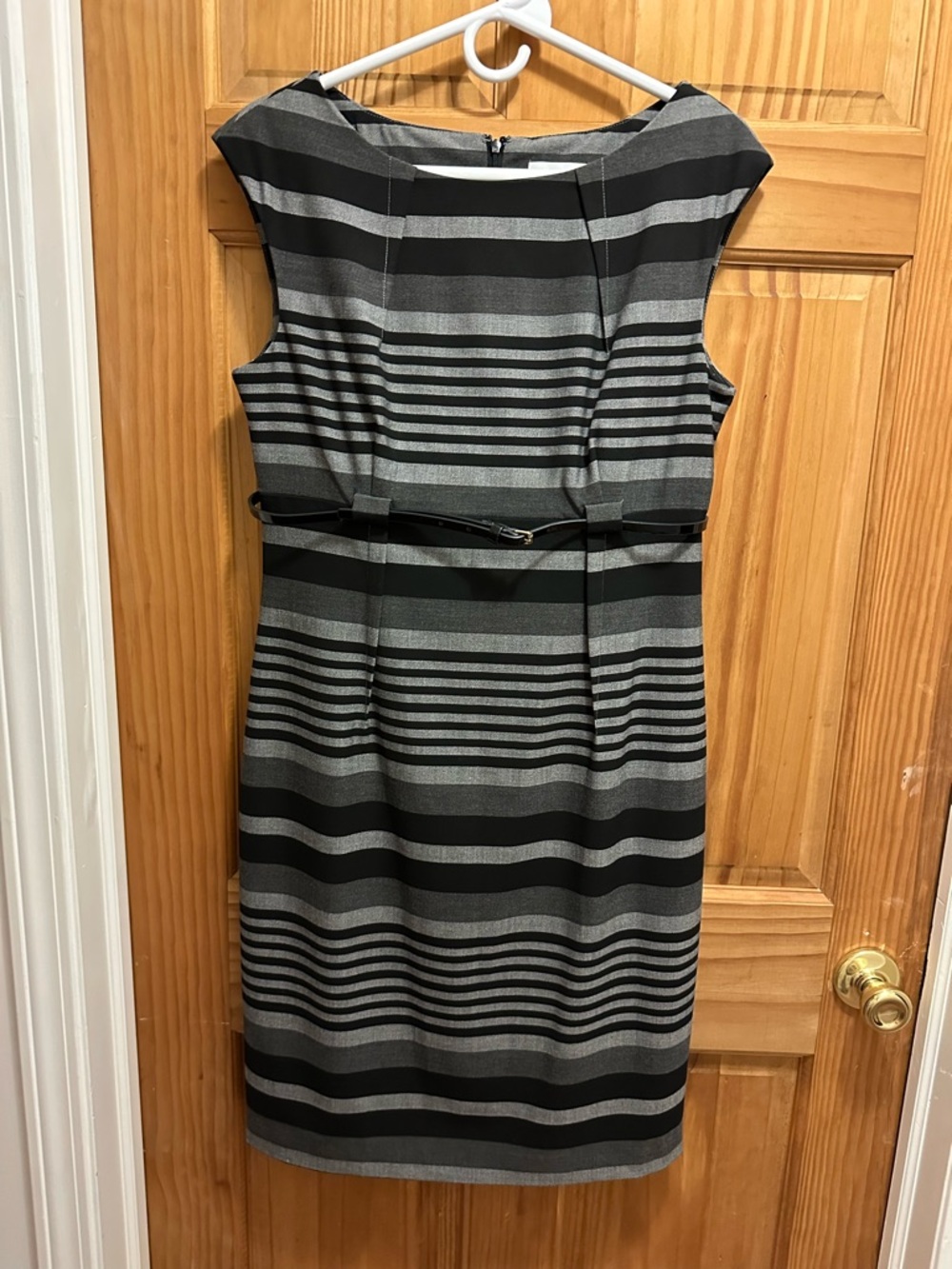 Calvin Klein Black and Gray Striped Sheath Dress